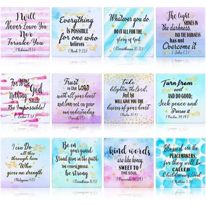 12 Piece Christian Bible Verse Inspirational Magnets, Positive Energy Style Square Design, Fridge and Cabinet Decorations