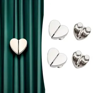4 pairs of heart-shaped magnetic shower curtain hooks, weighted aluminum alloy for leak-proof and anti-slip design, detachable snap hooks suitable for bathrooms, curtains, and hotel privacy protection – premium metal finish.