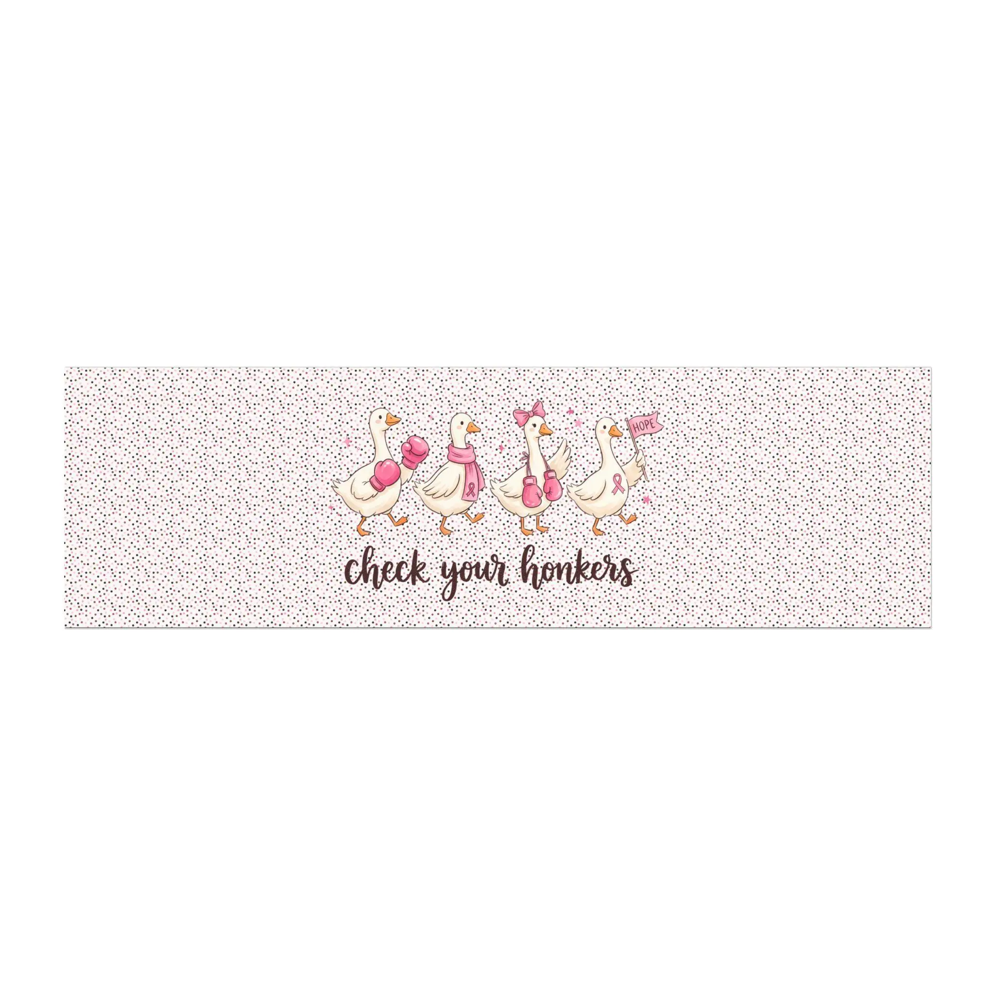 Breast Cancer Awareness Vinyl Magnet Sticker for Cars, Cute Honker Geese Illustration, Polka Dot Background