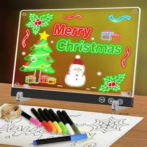 Acrylic Dry Erase Board with Light, Rechargeable LED Memo Board with & 4 Flash Modes, 12"x8" Light Up Desktop Message Board with Foldable Stand, Professional Glowing Note Pad