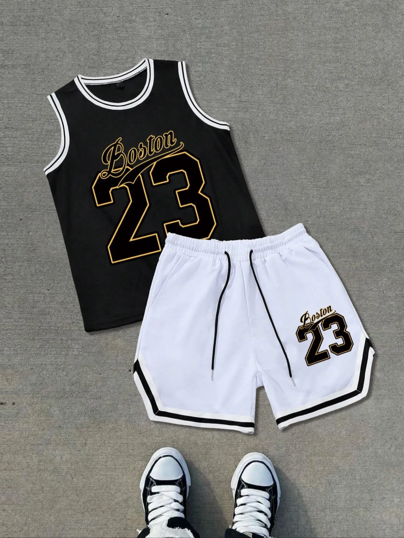 Two-Piece Set Men's Letter Print Basketball Vest & Shorts, Casual Breathable Sleeveless Basketball Jersey & Shorts, Men's Two-Piece Outfits for Summer, Gym Outfits, Workout Sportswear, Training Clothes, Sport Outdoor Clothing, Workout Sets