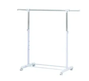 Adjustable Rolling Garment Rack Metal Chrome White 84-121Wx44Dx123.5-163Hcm with Wheels for Easy Movement