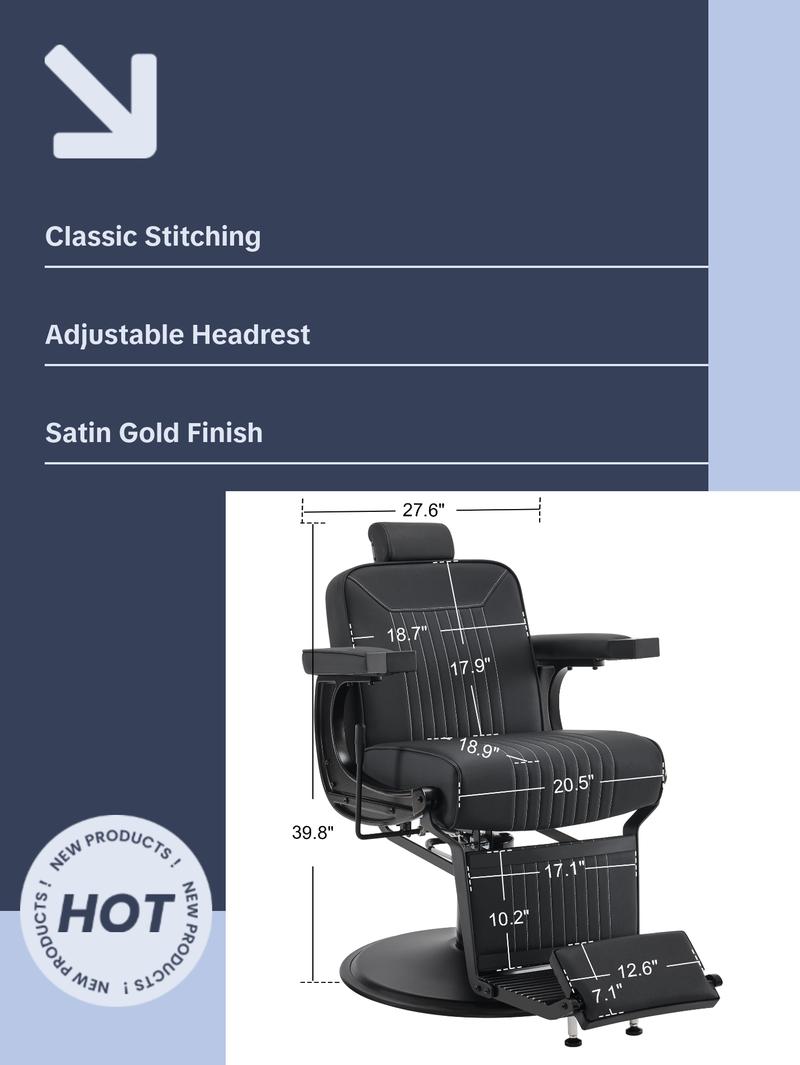 BarberPub Reclining Barber Chair, Hydraulic Styling Salon Chair for Hair Stylist 8334