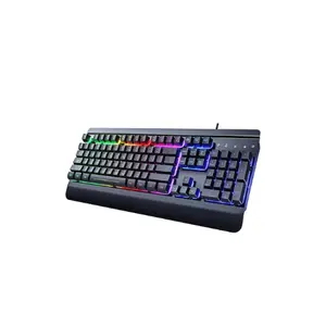 Gaming Keyboard, 104 Keys All-Metal Panel, Rainbow LED Backlit Quiet Computer Keyboard, Wrist Rest, Multimedia Keys, Anti-ghosting Keys, Waterproof Light Up USB Wired Keyboard