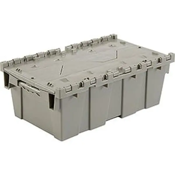 Monoflo International DC2012-07BGRAY Durable Gray High Density Polyethylene Rectangle Plastic Storage Box with Attached Lid (19.625x11.875x7 in) - All-Purpose Storage Bins with Lids for Home Organizing, Ships, Stores & Distributing Goods, Container