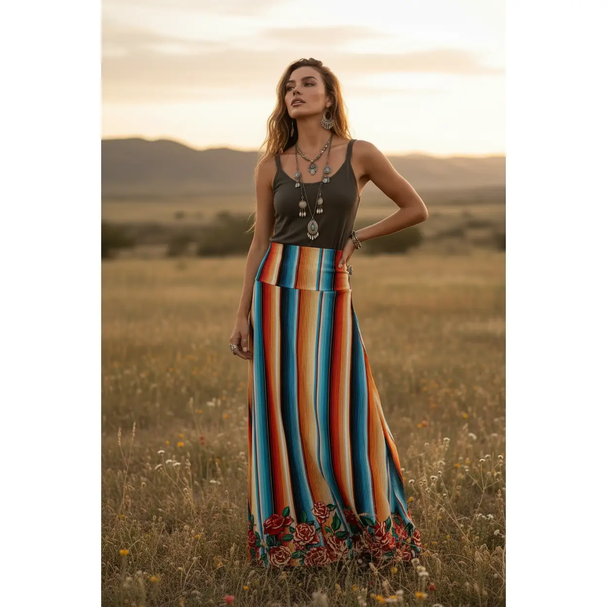 LuLaRoe Floral Dipped Maxi Skirt • Foldable Yoga Waistband • A-line • Vintage