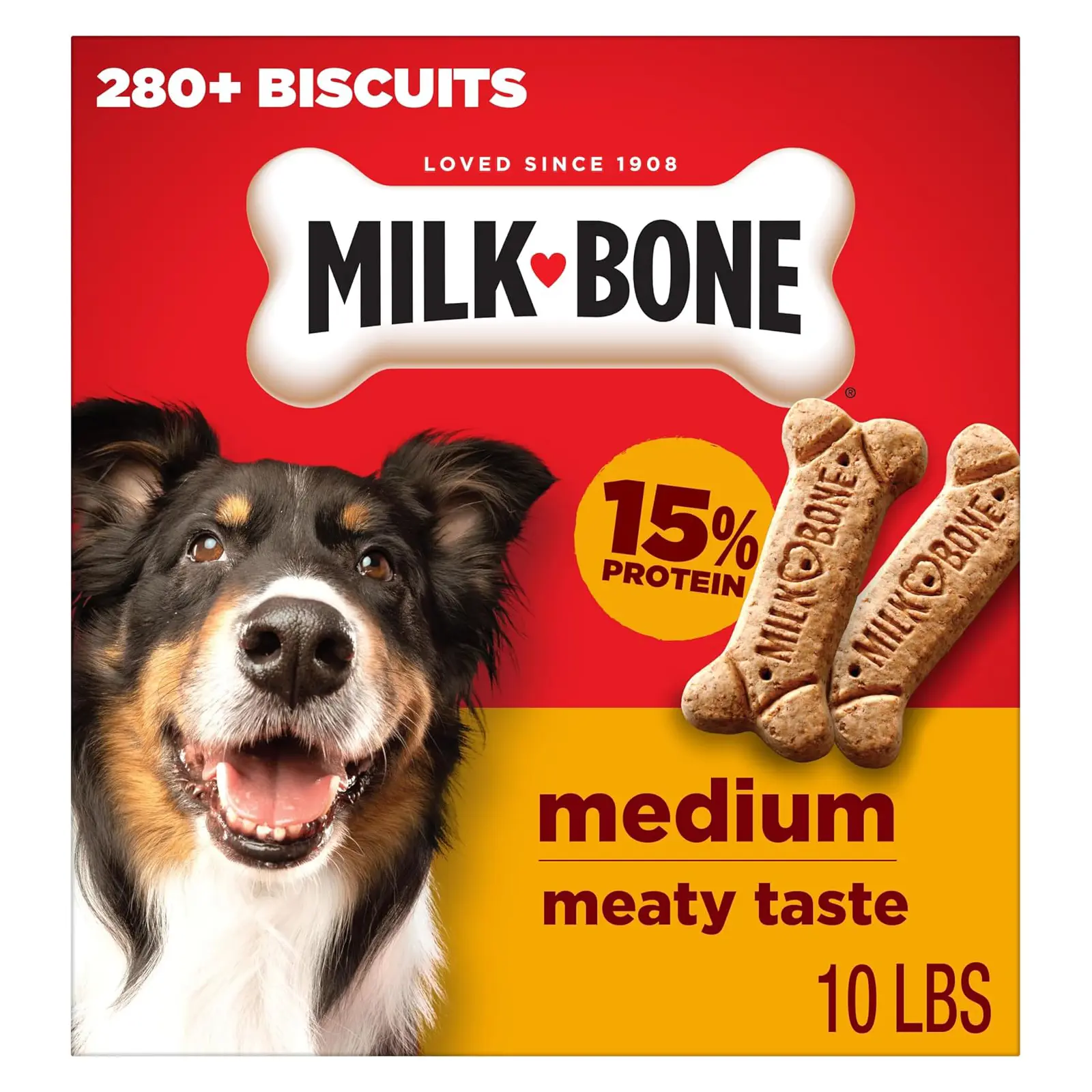 Milk-Bone Original Medium Dog Biscuits, 10 lb Box 280+ treats, classic meaty taste, crunchy dog treats for dogs 20-50lbs, 15% protein, 12 vitamins & minerals, made in the USA