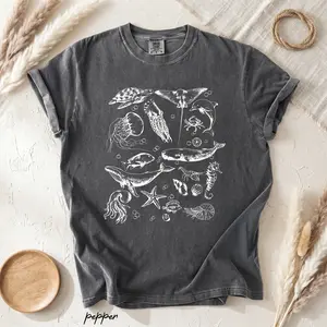 Comfort Colos Vintage Marine Life T-Shirt, Ocean Animals Graphic Tee, Sea Turtle Dolphin Whale Nautical Shirt, Unisex Coastal Gift Top