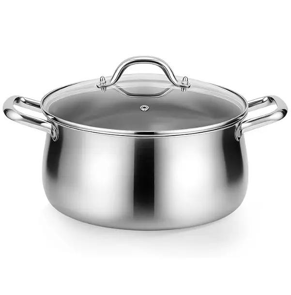 8 QT Tri-Ply Stainless Steel Stock Pot with Lid, Induction Compatible Heavy Duty Cookware, Easy Clean, Even Heat, Nonstick Build for Soup, Pasta, Canning, Boiling & Simmering