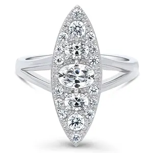 5-Stone Navette Art Deco CZ Split Shank Ring in Sterling Silver