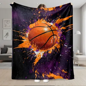 Basketball Splatter Art Flannel Blanket, Super Soft & Cozy Throw for Sofa, Bed, Office, Car, Travel, Warm All Season Gift for Adults & Men.