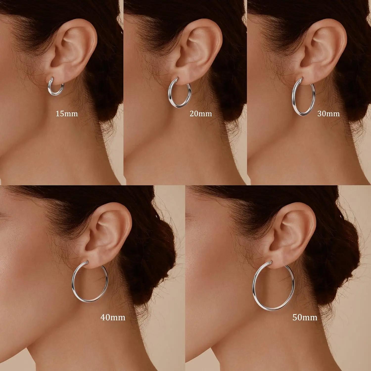 14K Chunky Gold Hoop Earrings for Women 925 Sterling Silver Post Hollow Tube Hoops Earrings 2mm Thick Hoop Earrings Hypoallergenic Lightweight Gold Big Large Hoop Earrings 10-90MM, Gold Jewelry