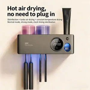 Rechargeable UV Toothbrush Sanitizer with Drying Function, Wall Mount Toothbrush Holder & Cup Storage, Efficient Germ Sterilization, Dustproof & Odor-Free, Couple Oral Hygiene Organizer for Bathroom Home Use Sterilizing
