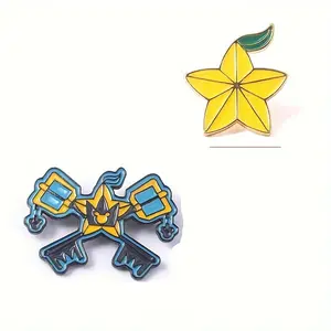 2pcs Sora's LostBlade Keyblade +Paopu Fruits Brooch Pin Metal Badge Cosplay Accessories