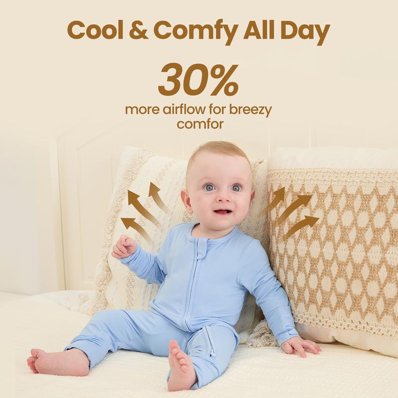 PATPAT Baby Footie Romper, Viscose from Bamboo, Long Sleeve, 2-Way Zipper, Fold-Over Mittens, Cuffs & Anti-Slip Grips