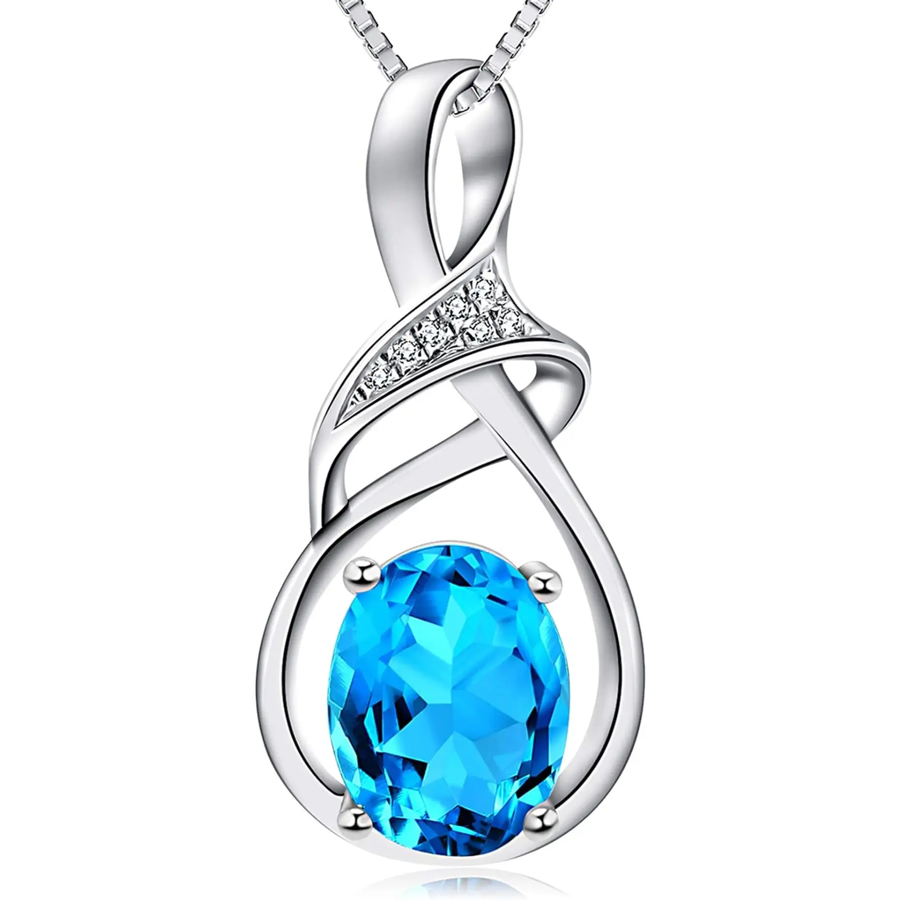 HXZZ Fine Jewelry Birthstone Gifts for Women Natural Gemstone Topaz Amethyst Opal Garnet Peridot Citrine Sterling Silver Pendant Necklace Birthday Gift for Wife Mom HXZZ