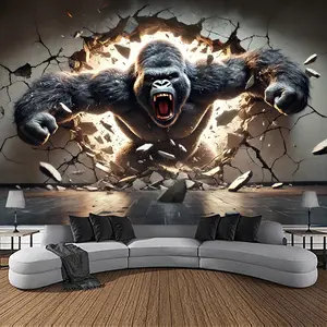 3D Dynamic Gorilla Wall Tapestry, Large Polyester Hanging Fabric, Animal Theme Peach Skin Velvet, Indoor Wall Art for Living Room Bedroom Office Home Party Decor, Woven 3D Effect without Installation piggy bank