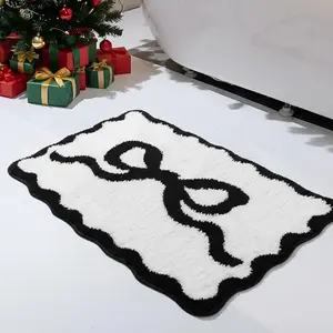 Black Bow Bathroom Rug 20" x 32" Scalloped Bow Bath Mat Non Slip Cute  Aesthetic Carpet Preppy Room Decor Microfiber Absorbent Mat for Mother's Day Bathtub Shower Bedroom