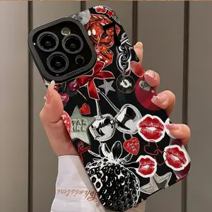 Vintage Cherry Lip Print Star Strawberry Design Decorative Shockproof Ultra-Thin Phone Case for iPhone 17/16/15/14/13/12/11/plus/pro Max Series Gift