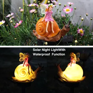 Solar Powered Snail Fairy Garden Decoration, Resin Insert, Whimsical Design, Night Glowing, Outdoor Holiday Light, Waterproof Nightlight Outdoor Lighting, Four Seasons Yard Decor
