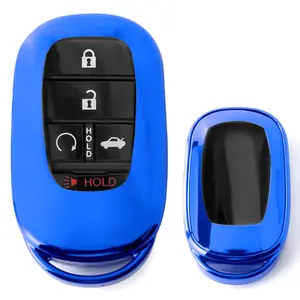 iJDMTOY Glossy Blue Finish TPU Key Fob Protective Case w/ Face Panel Cover, For Honda 2022-up Accord Civic CR-V Pilot Oval Shape Smart Key