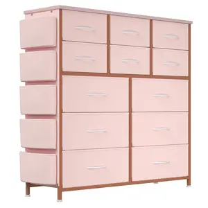 【Christmas Gift】Pink Dresser for Bedroom Cloth Storage Tower with 12 Drawers 12 Drawers Storage Tower Chest of Drawers with Bins Steel Frame Wood Top for Bedroom Kids Room Closet Entryway