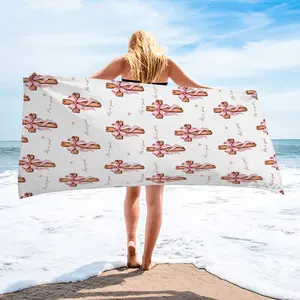Christian Bible Verse Throw Theme Print Beach Towel, Pink Bow Cross Design Pattern, Lightweight Quick Dry Towel, for Beach Pool Swimming Travel Camping, Easy to Clean, Beach Vacation Essentials for Christian Women, Travel Towels