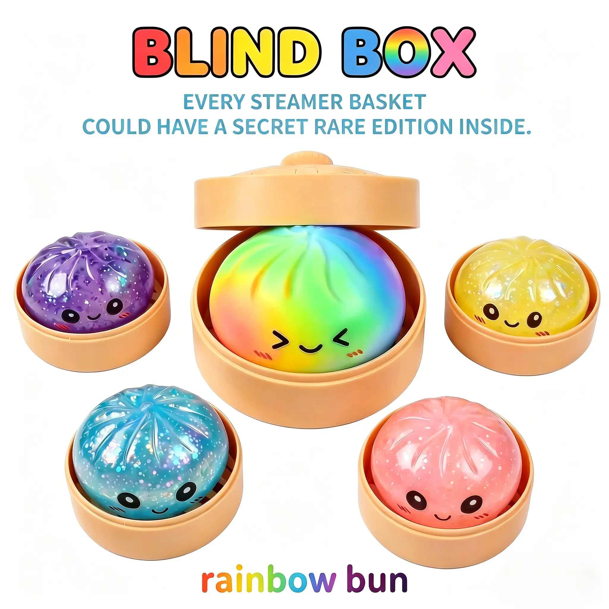 Glitter Dumpling Squishy Surprise Stress Relief Toy - Soft TPR Silicone, Quick Rebound, Random Anime Design Blind Box Fidget Toy for Kids, Squishy Dumplings Valentine/Easter Gift