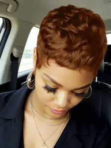 Pixie Cut Short Human Hair Wigs Colored 99J 30# Full Machine Made  Wig For Women Daily Wear