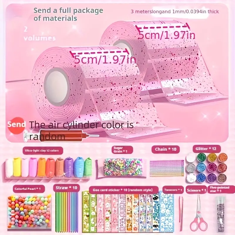 62-piece DIY Glitter Nano Glue Set, Adhesive, Including Two Bottles of 3m Long Nano Glue, Glitter Stickers, Sequins, and Stickers, Suitable for Birthday Parties, Carnival, Valentine's Day, Easter
