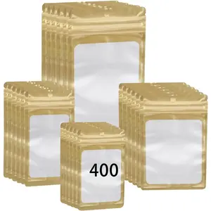 400 Pack 4 Sizes Resealable Mylar Holographic Bags  Storage Smell Proof Bags with Front Window, Zipper Foil Packaging Pouch for Sample  Small Business (,3x4.7,3.1x5.5,4x 6,4.7x 7.9in)