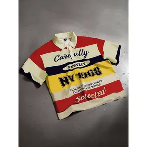 Striped polo collar short sleeved T-shirt, loose fitting men's and women's short sleeved shirtRAIMENTRY