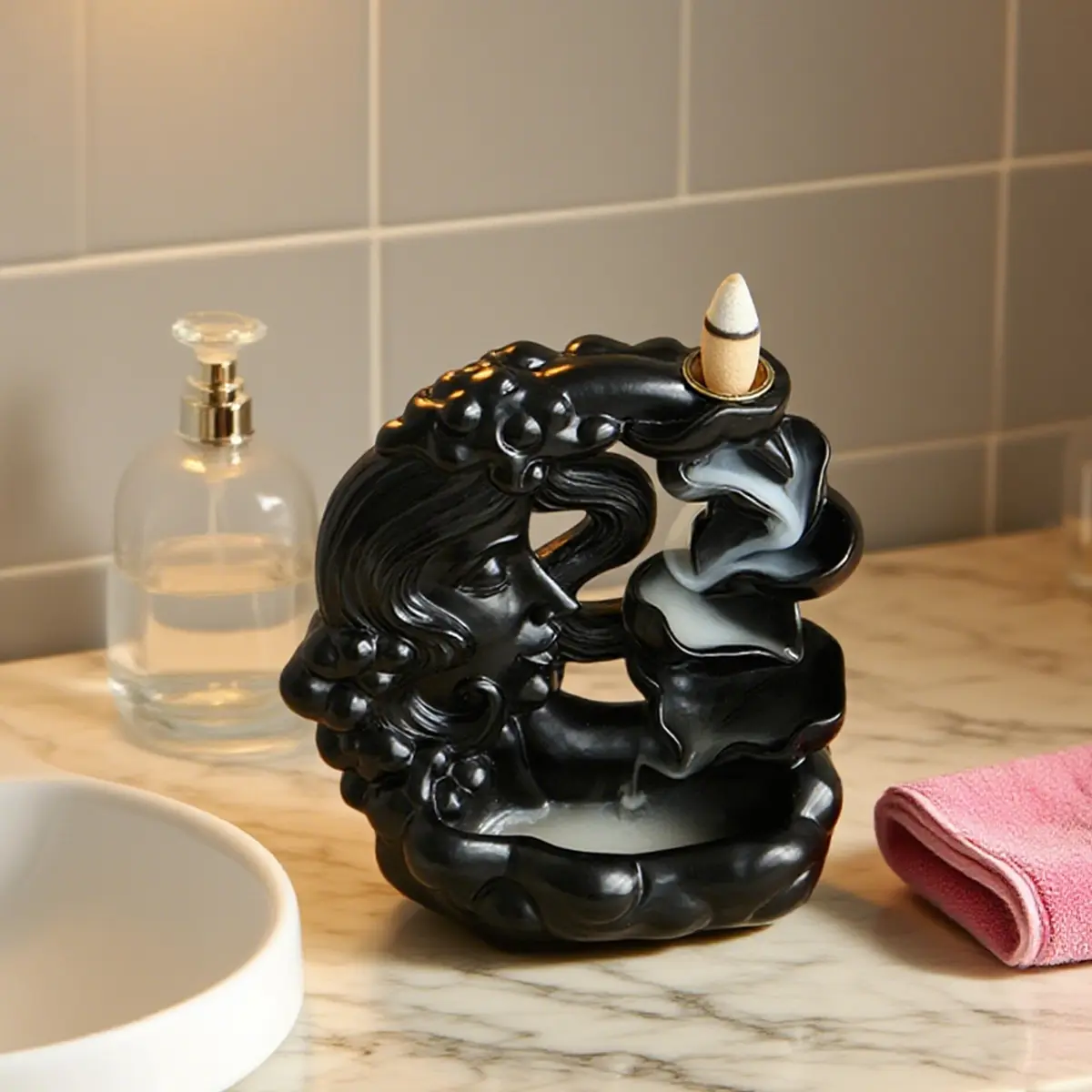Moon Goddess Backflow Incense Burner, Creative Smoke Waterfall