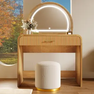 39" Makeup Vanity Desk with Mirror Touch Screen Lighted Mirror, Dressing Table with Storage Drawer for Bedroom, Natural