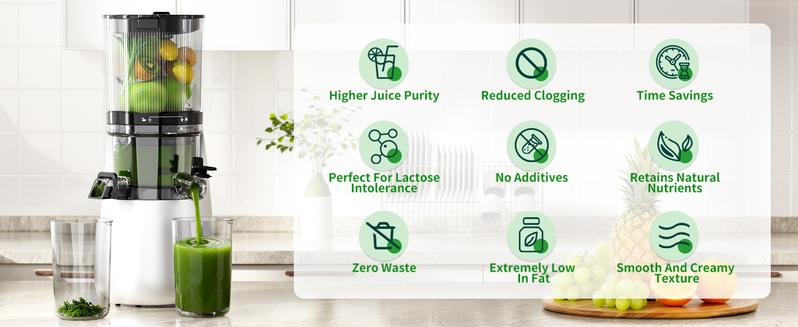 B11 Cold Press Juicer, 6" Extra Wide Feed Chute Slow Masticating Juicer Machine, Powerful AC Brushless Motor, Self Precut System, Easy to Clean, BPA-Free, Extra one Replace juicer strainer