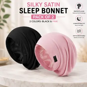 Pack of 2,Silk Bonnet for Sleeping Women, Adjustable Silky Satin Lined Sleep Cap, Silk Hair Wrap Slouch Beanie Hat