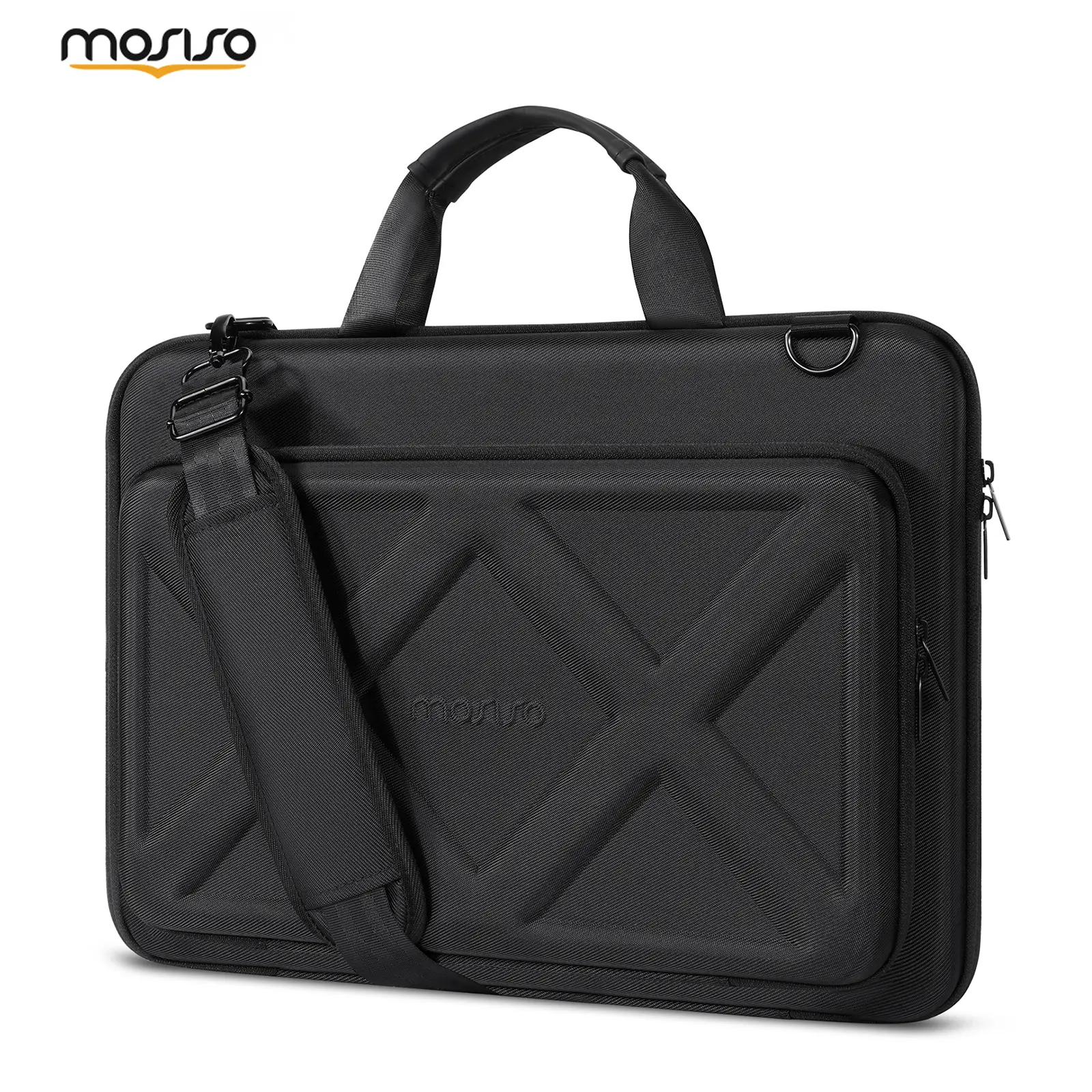 MOSISO Hard Shell Laptop Case for Men - 15-16in X-Pac EVA Shockproof Synthetic Zip Computer Bag, Business Use, Adjustable Shoulder Strap, Front Raised Pocket, Compatible with MacBook HP Dell Lenovo Asus 15.6in, Black