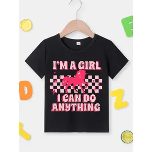I'm A Girl I Can Do Anthing & Unicorn Print T-Shirt For Girls, Casual Comfy Short Sleeve Crew Neck Tee For Summer