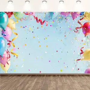 1pc Carnival Backdrop Blue Wall Design Colorful Streamers Balloons Pattern for Wedding Birthday Party Background Cloth Banner
