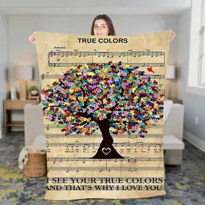 True Color Autism Warrior Fleece Sherpa Blanket For Son - Modern Print Pattern - Soft and Cooling Material - Christmas Blanket