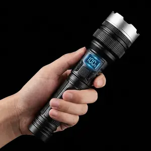 2PCS EXOVAN 2-in-1 Strong Flashlight (Power Bank)，Digital display of power, Rechargeable，Zoomable, , X4Waterproof, Adjustable Brightness Flash Light for Outdoor, Emergency, Camping Accessories，Black