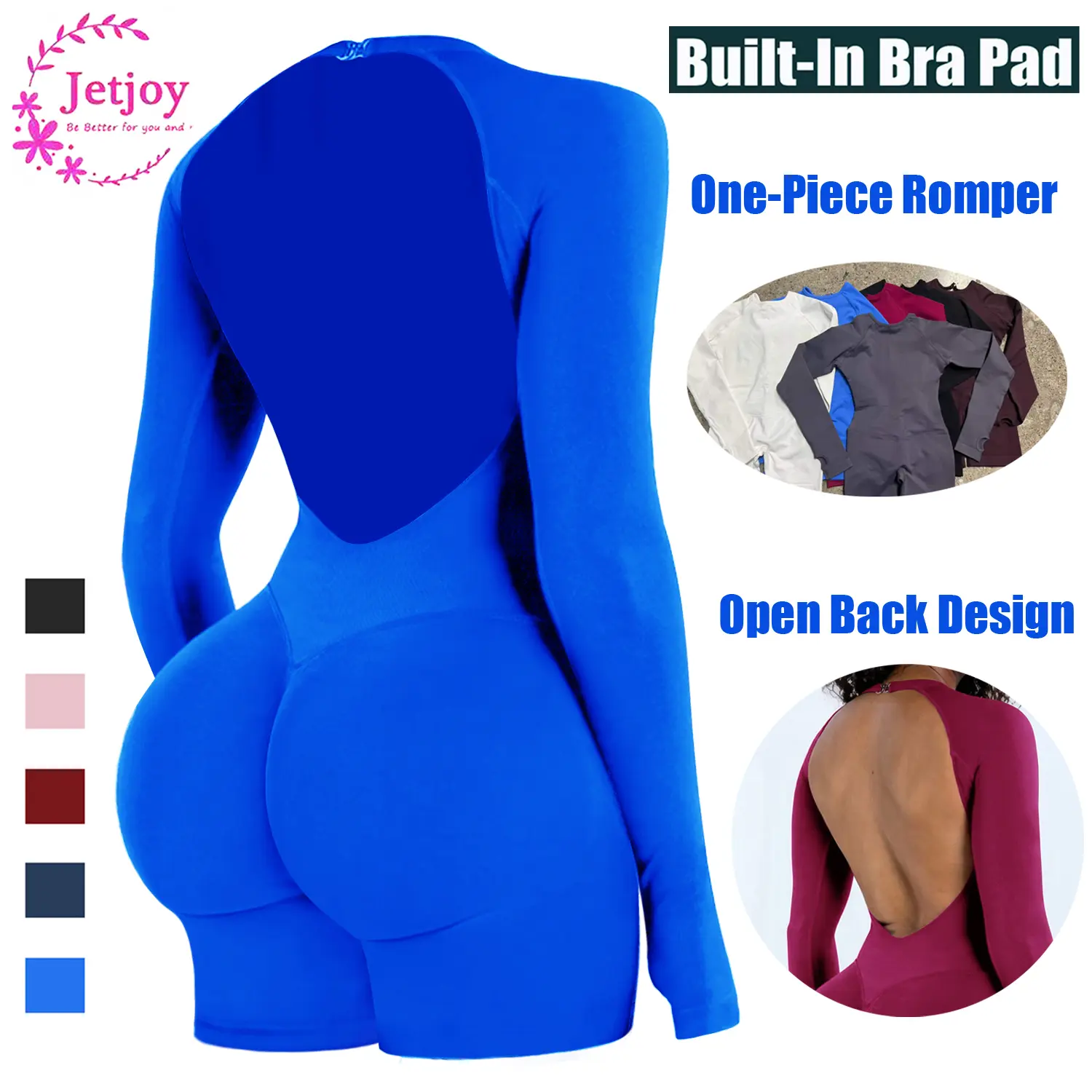 Seamless Long Sleeve Backless Romper, Seamless Jumpsuit Tummy Control Romper for Women Workout Yoga Gym Seamless One Piece Jumpsuit Tummy Control Gym Shorts for Women, Workout Yoga Gym Seamless One Piece,summerwins