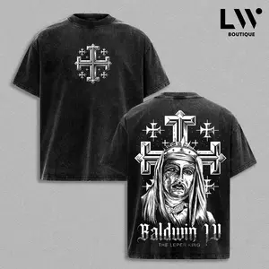 Baldwin IV The Leper King Shirt Jerusalem King Graphic T-Shirt Vintage Washed Heavyweight T-Shirt | Oversized Boxy Fit Streetwear | Medieval Cross Art Tee | Dark Faith Aesthetic Shirt | Unisex Gothic Grunge Tee