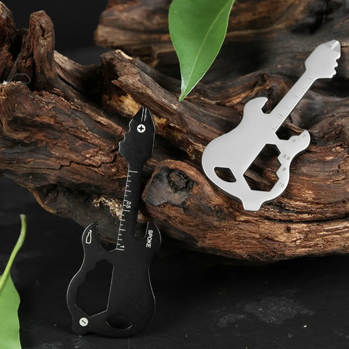 Silver Color Guitar Wrench Bottle Opener Keychain Multi-Tool Card, Portable Camping Outdoor Accessory, Gift Pocket Tool Kit