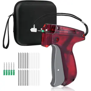Gun for Clothes Mini, Sewing Gun Quick Clothing Fixer, Stapler, Hemming Tool Includes 1000 Black & 1000 White & 5 Needles & 1 EVA Zipper Bag, Red