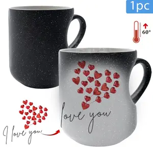 Heart-Shaped Magic Starry Night Color Changing Ceramic Mug with Black Heart Design - Thermosensitive from Hot to Cold Drinks, Perfect Mother'S Day or Holiday Gift, White with Red Hearts, Reusable, Novelty, Hand Wash Only, Drinking Mug