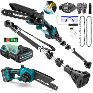 PAOWAFOL 2-in-1 Pole Saws for Tree Trimming, Mini Chainsaw Cordless 8 Inch with 15 FT Max Reach, Electric Pole Saw with 2*21V Batterys, Auto-Oil Brushless Branch Cutter for Tree Trimmer Pole Saw Blue