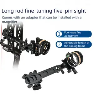 Aluminum Long‑Rod 5‑Pin Sight – 4‑Way Micro‑Adjust with Scope Adapter for Compound Bow