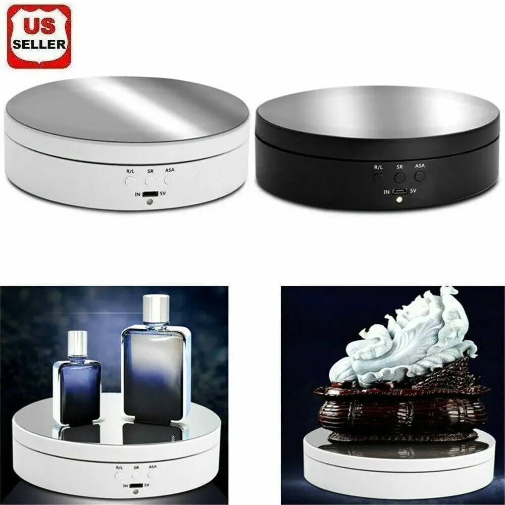 White Adjustable Standing Shelf, 360-Degree Motorized Display Turntable with 2 Speed Settings and Quiet Brushless Motor for Product Photography