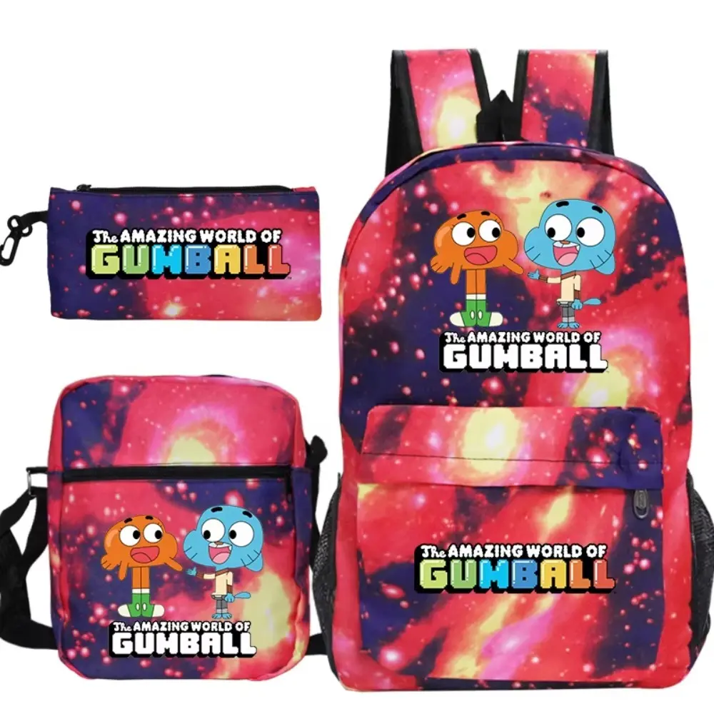 The Amazing World of Gumball Bags 3pcs Set Primary Bookbag Students Mens Womens Sport Backpack Shoulder Bag Pencil Case Set